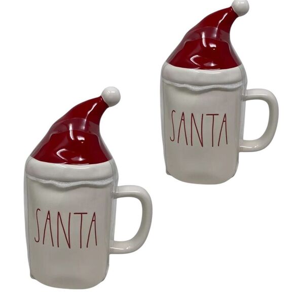 2 Rae Dunn Holiday Christmas “Santa” Mug With Red Hat‎ Topper LL Elf Novelty Tea - Picture 6 of 6